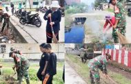 Babinramil 01 Sikabaluan Bersama Warga Bersihkan Jalan Utama dan Selokan