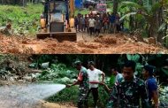 Koramil 04 Sikakap Gelar Karya Bakti Pembersihan Material Longsor di Sikakap Barat