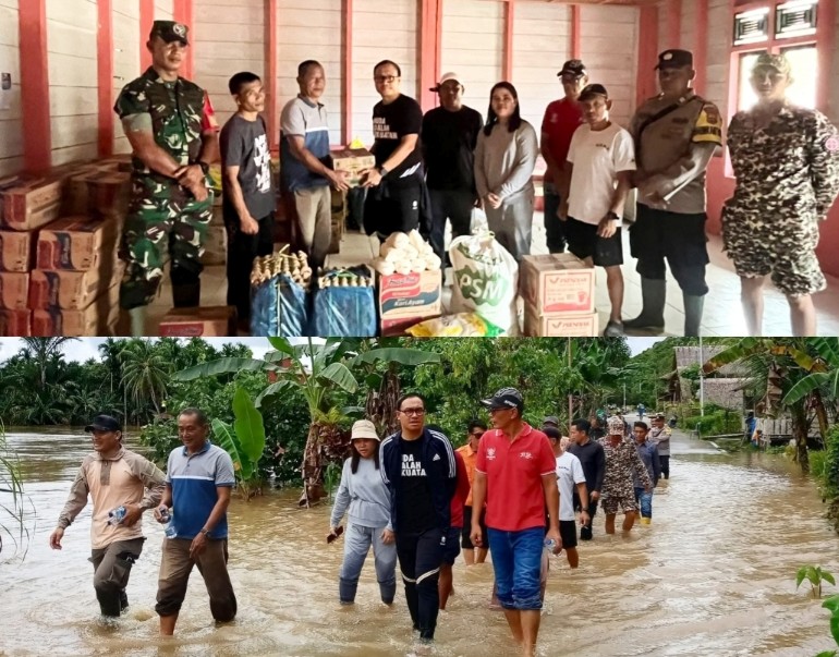 Babinramil 02/Muara Siberut Dampingi Penyaluran Bantuan Pangan Untuk Warga Terdampak Banjir di Siberut Selatan