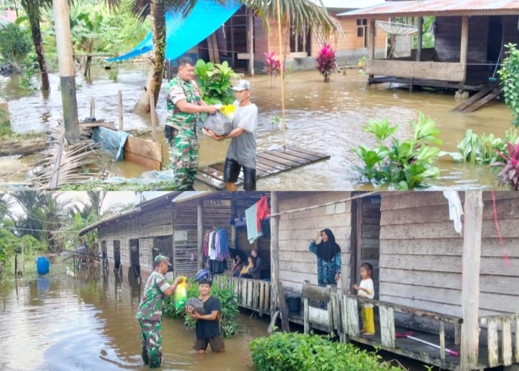 Kodim 0319 Mentawai Salurkan Bantuan Sembako Kepada Warga Terdampak Banjir di Siberut Selatan
